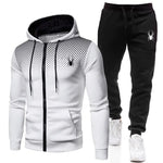 Spring Autumn New Men's 2-Piece Set, Casual Sportswear Printed Hooded Zipper Jacket & Pants, Fashion Men's Outfit-AMAZON FACTORY