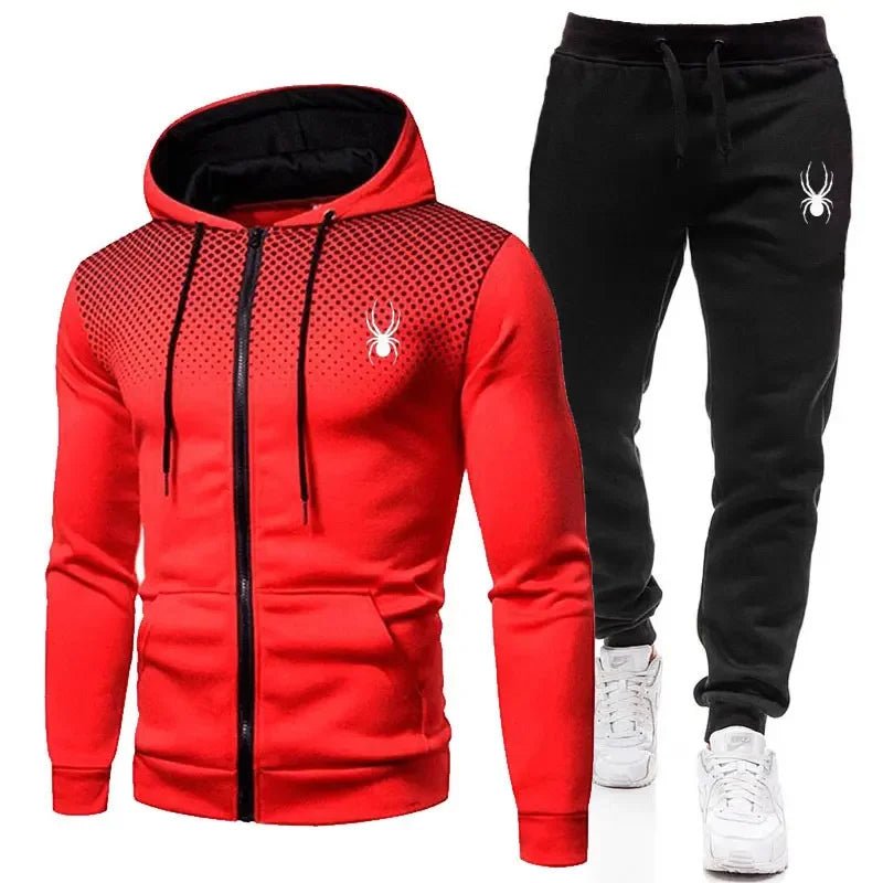 Spring Autumn New Men's 2-Piece Set, Casual Sportswear Printed Hooded Zipper Jacket & Pants, Fashion Men's Outfit-AMAZON FACTORY