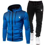 Spring Autumn New Men's 2-Piece Set, Casual Sportswear Printed Hooded Zipper Jacket & Pants, Fashion Men's Outfit-AMAZON FACTORY
