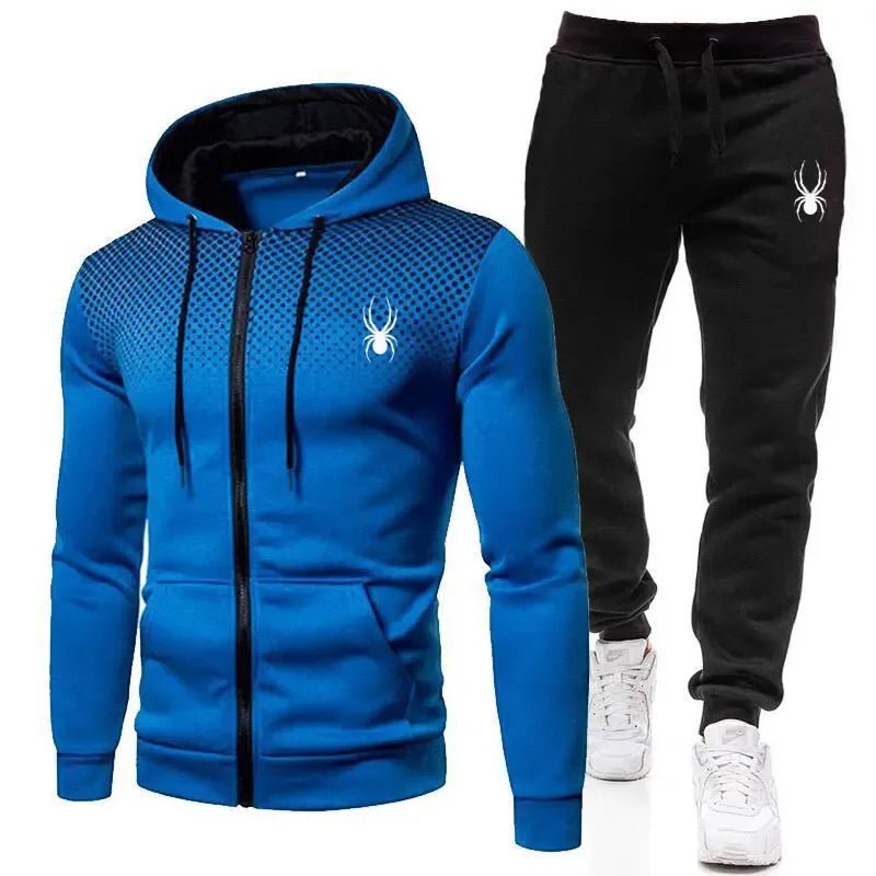 Spring Autumn New Men's 2-Piece Set, Casual Sportswear Printed Hooded Zipper Jacket & Pants, Fashion Men's Outfit-AMAZON FACTORY
