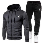 Spring Autumn New Men's 2-Piece Set, Casual Sportswear Printed Hooded Zipper Jacket & Pants, Fashion Men's Outfit-AMAZON FACTORY
