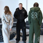 Spring Autumn Oversized 4 Leaf Clover Applique Zip Up Hoodie Tracksuit Set Men Y2K Streetwear Fleece Sweatpants 2 Piece Outfits-AMAZON FACTORY