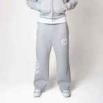 Spring Autumn Oversized 4 Leaf Clover Applique Zip Up Hoodie Tracksuit Set Men Y2K Streetwear Fleece Sweatpants 2 Piece Outfits-AMAZON FACTORY