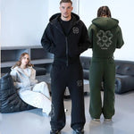 Spring Autumn Oversized 4 Leaf Clover Applique Zip Up Hoodie Tracksuit Set Men Y2K Streetwear Fleece Sweatpants 2 Piece Outfits-AMAZON FACTORY