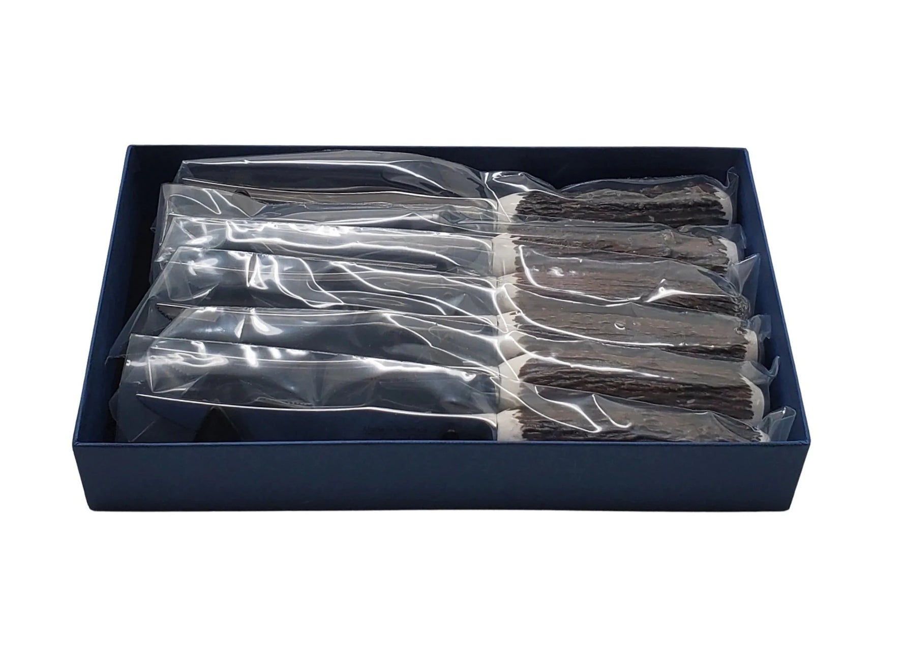 Steak Knives-Set/6 Dark Horn Handles Stainless Serrated Blade-AMAZON FACTORY