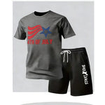 Summer men's casual short-sleeved T-shirt and shorts sports outfit - comfortable printed lightweight quick-drying set-AMAZON FACTORY