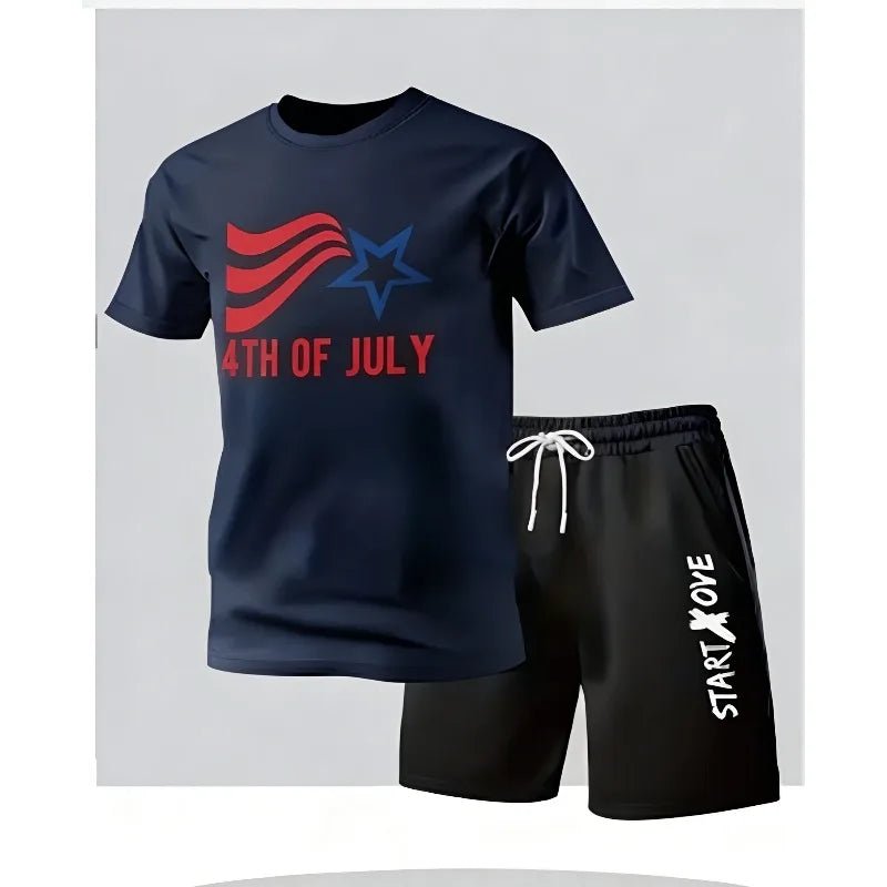 Summer men's casual short-sleeved T-shirt and shorts sports outfit - comfortable printed lightweight quick-drying set-AMAZON FACTORY