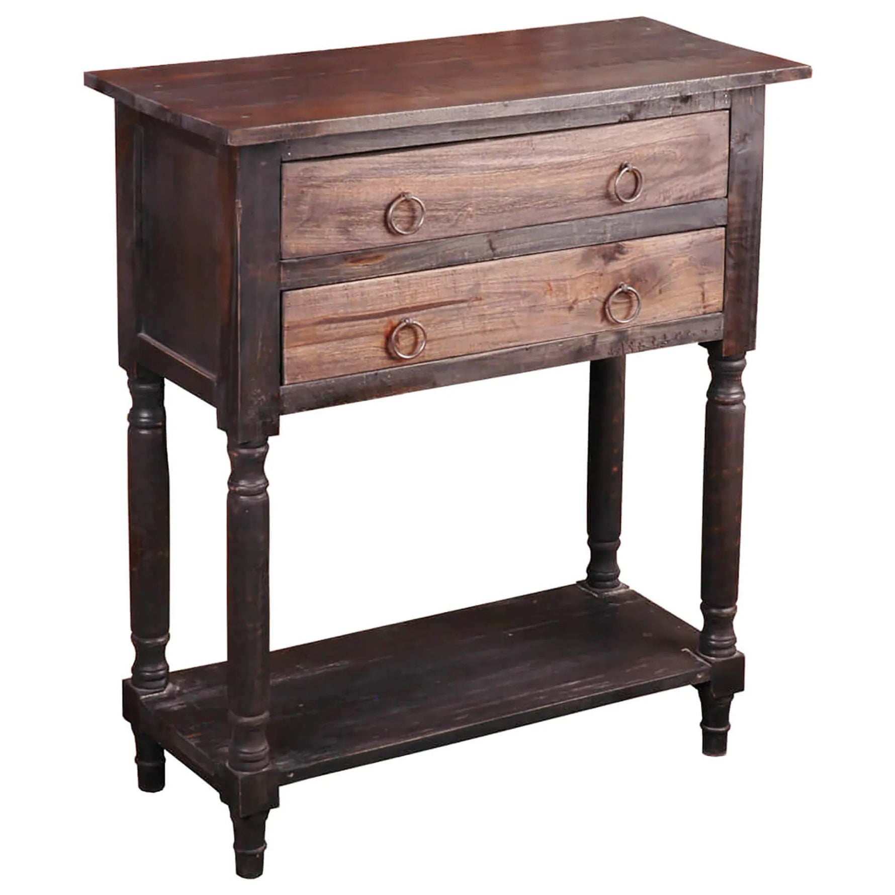 Sunset Trading Cottage Stacked Drawer Storage Table | Distressed Black/Raftwood Brown Solid Wood | Fully Assembled Side Display Cabinet-AMAZON FACTORY