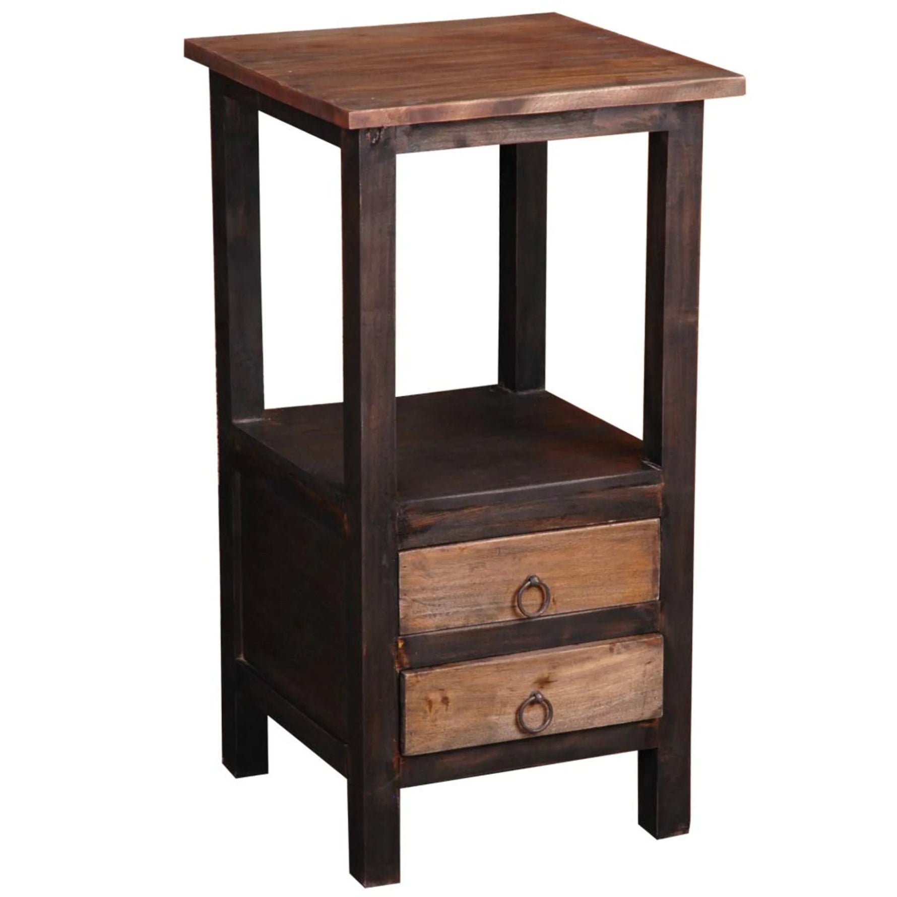 Sunset Trading Cottage Two Drawer End Side Table | Distressed Black/Raftwood Brown Solid Wood | Fully Assembled - AMAZON FACTORY