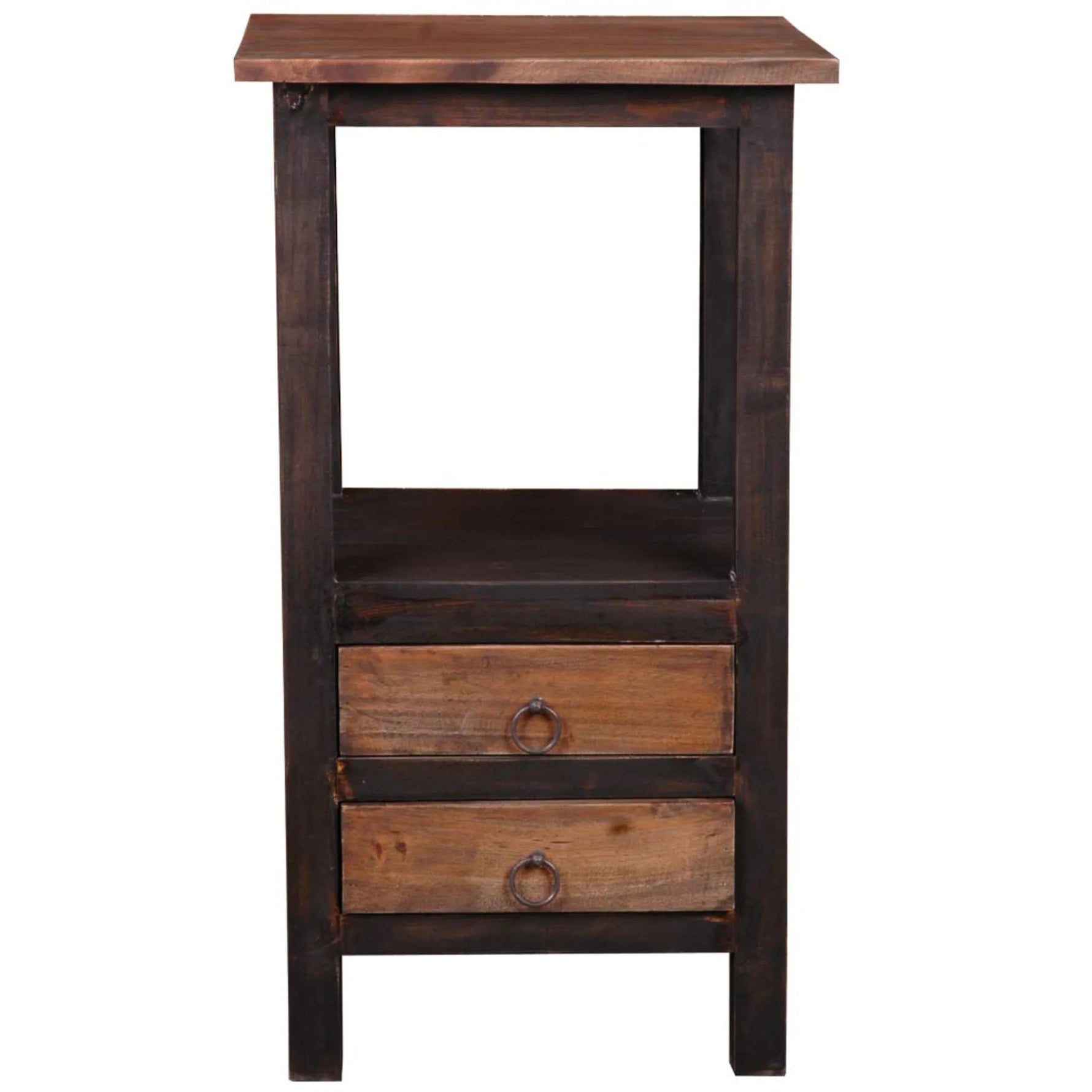 Sunset Trading Cottage Two Drawer End Side Table | Distressed Black/Raftwood Brown Solid Wood | Fully Assembled - AMAZON FACTORY