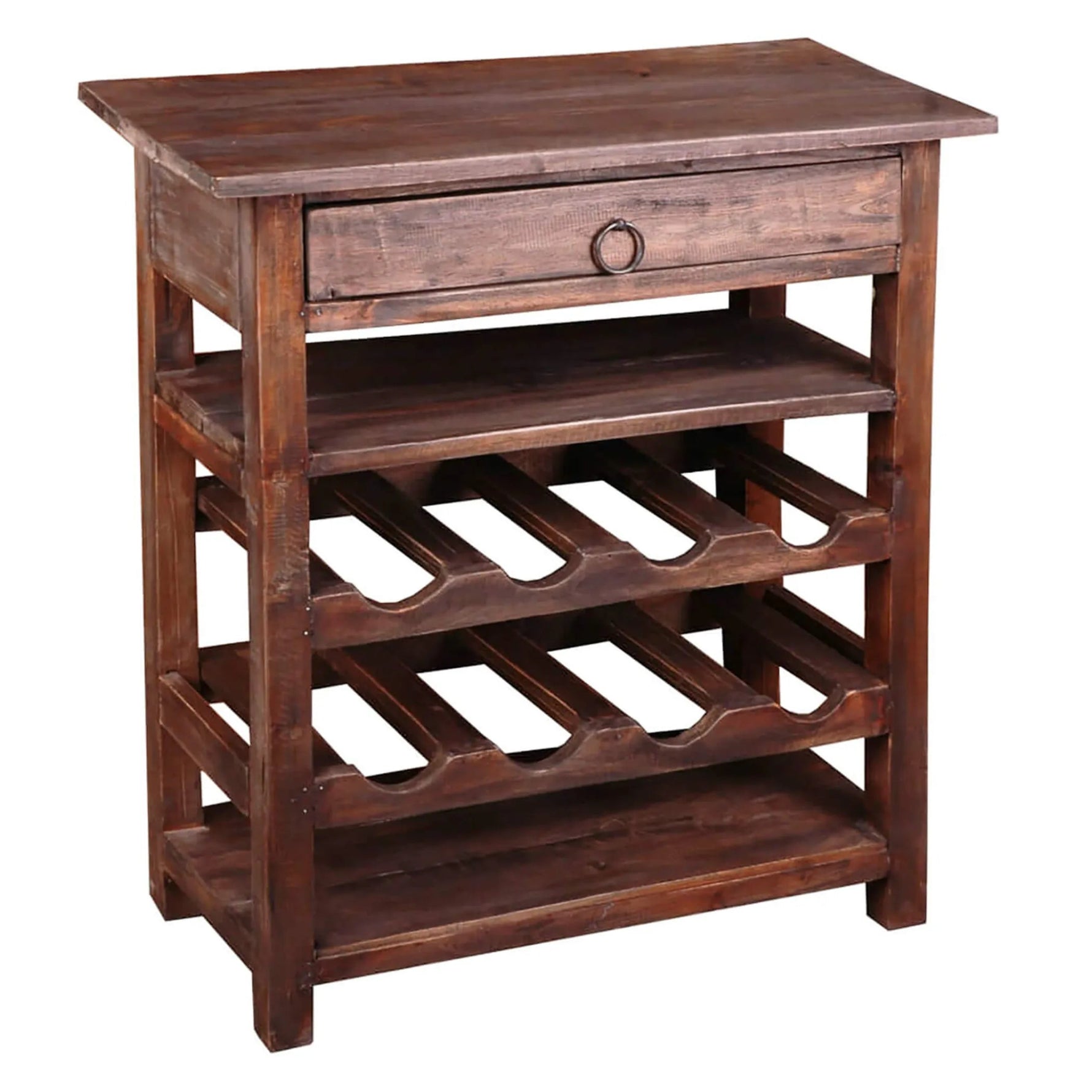 Sunset Trading Cottage Wine Server with Drawer | Raftwood Brown Solid Wood | Fully Assembled Sideboard - AMAZON FACTORY