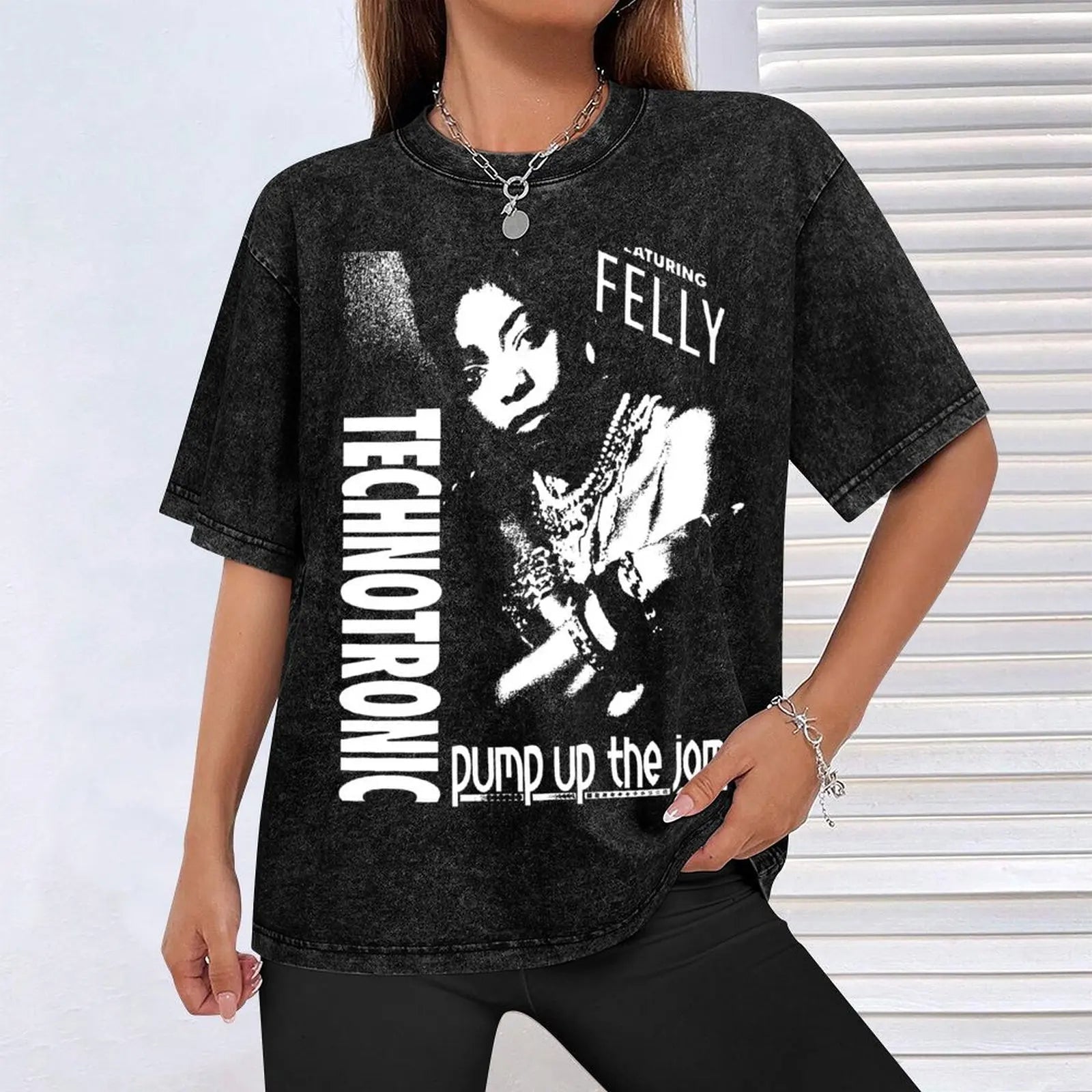 Technotronic - Pump Up The Jam (Remix) T-Shirt Large Size Casual Short Sleeve Top-AMAZON FACTORY