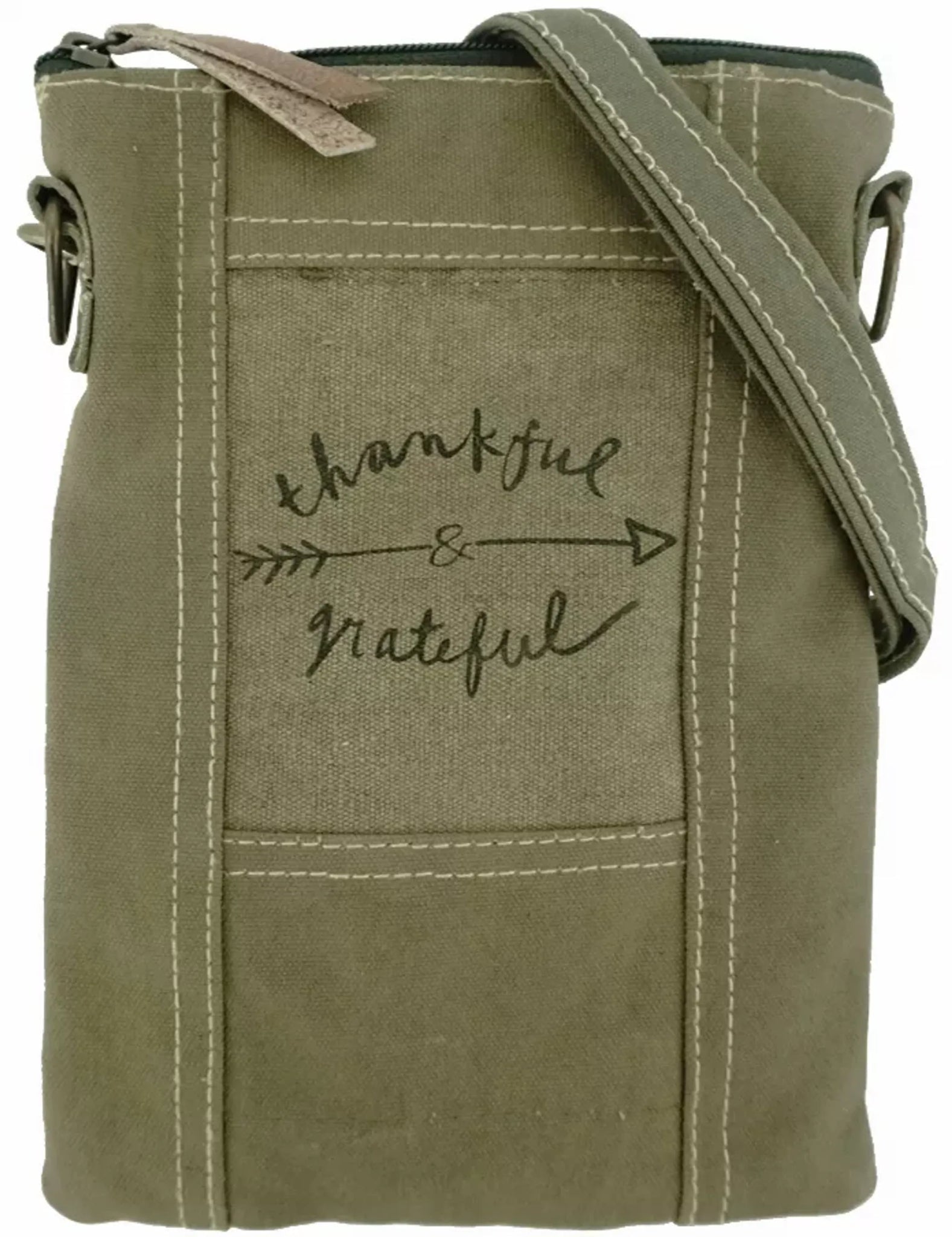 Thankful Grateful Recycled Military Tent Crossbody Messenger Mesenger Bag - AMAZON FACTORY