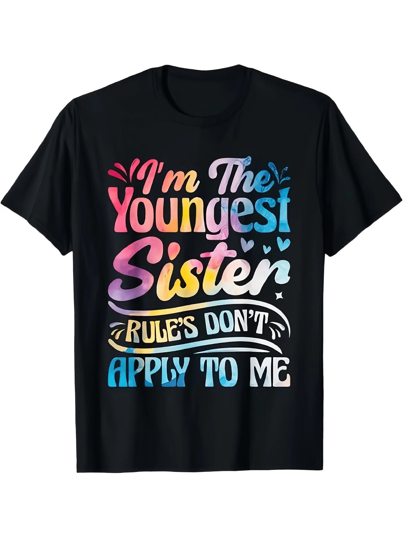 The youngest sister doesn't follow the rules. Funny brother and sister pattern T-shirt. Black for women and men-AMAZON FACTORY