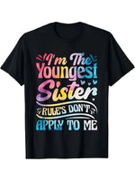 The youngest sister doesn't follow the rules. Funny brother and sister pattern T-shirt. Black for women and men-AMAZON FACTORY