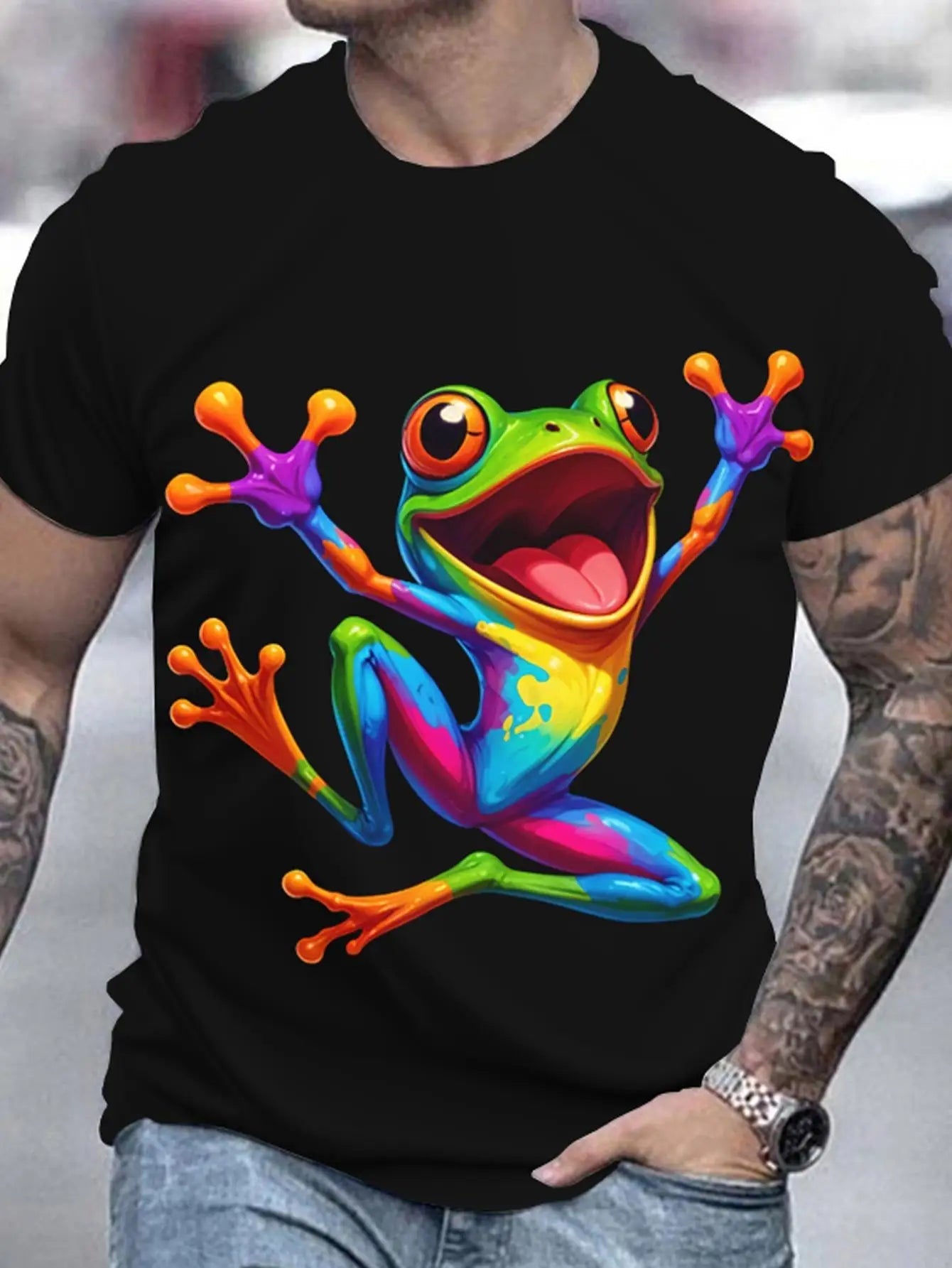 Tree Frog T-Shirt Round Neck 100% Cotton T-Shirt Short Sleeve Women Men Family T-Shirt Funny Gift T-Shirt Regular Fit Comfortabl-AMAZON FACTORY