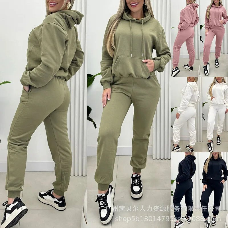 Women 2 Piece Outfits Lounge Kangaroo Pocket Design Fleece Lined Hoodie Jogger Cuffed Sweatpants Tracksuit Sweatsuit Set-AMAZON FACTORY