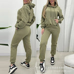 Women 2 Piece Outfits Lounge Kangaroo Pocket Design Fleece Lined Hoodie Jogger Cuffed Sweatpants Tracksuit Sweatsuit Set-AMAZON FACTORY