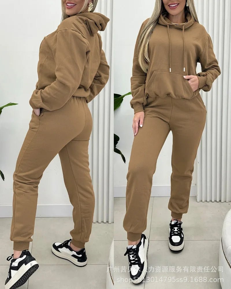 Women 2 Piece Outfits Lounge Kangaroo Pocket Design Fleece Lined Hoodie Jogger Cuffed Sweatpants Tracksuit Sweatsuit Set-AMAZON FACTORY