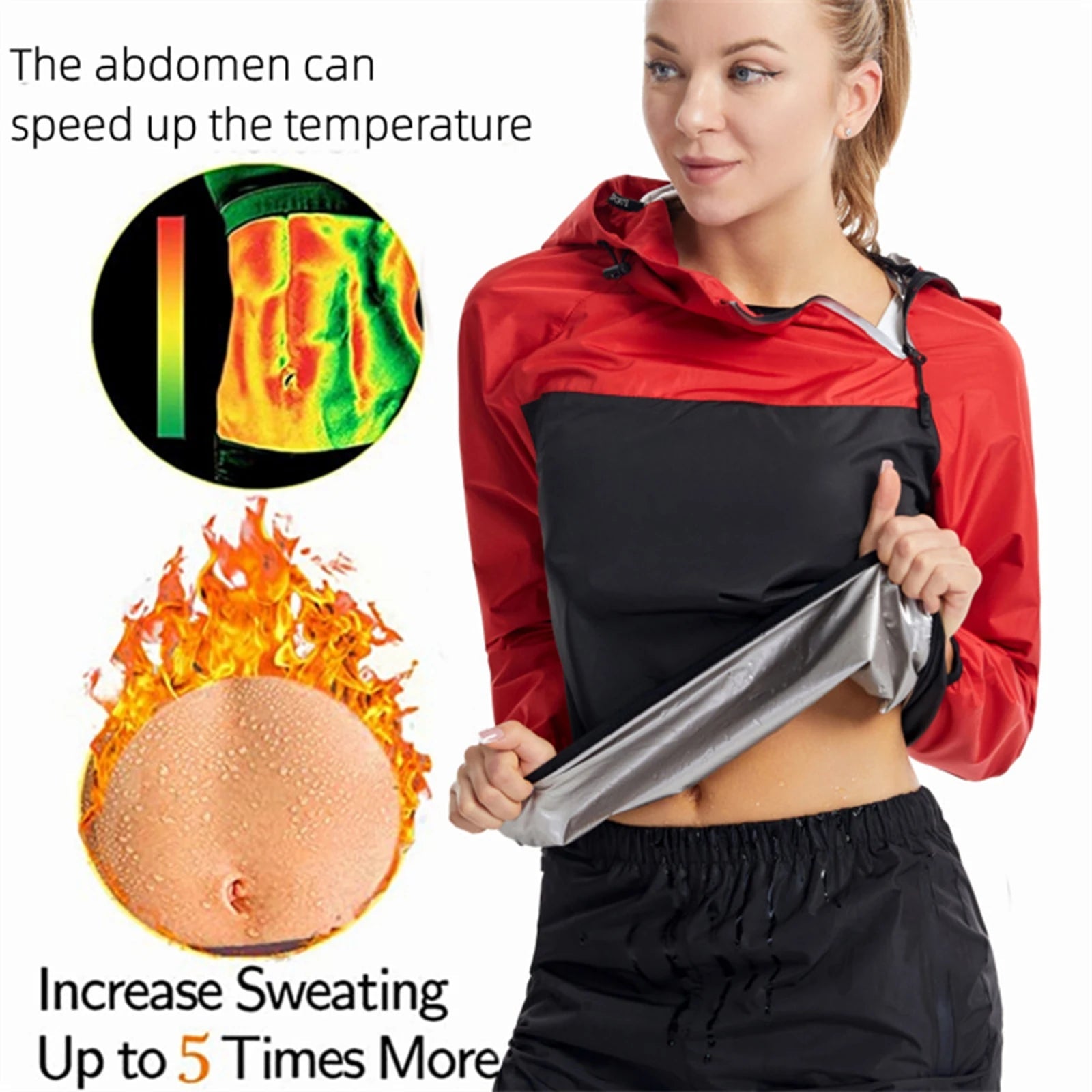 Women Men 2-Piece Sweat Sauna Suit Outfit Long-Sleeve Windproof Hoodie+Pants Set for Workout Gym Fitness Sports Boxing Wrestling-AMAZON FACTORY