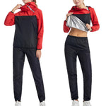 Women Men 2-Piece Sweat Sauna Suit Outfit Long-Sleeve Windproof Hoodie+Pants Set for Workout Gym Fitness Sports Boxing Wrestling-AMAZON FACTORY