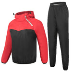 Women Men 2-Piece Sweat Sauna Suit Outfit Long-Sleeve Windproof Hoodie+Pants Set for Workout Gym Fitness Sports Boxing Wrestling-AMAZON FACTORY