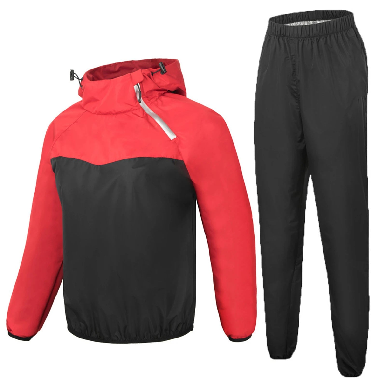 Women Men 2-Piece Sweat Sauna Suit Outfit Long-Sleeve Windproof Hoodie+Pants Set for Workout Gym Fitness Sports Boxing Wrestling-AMAZON FACTORY