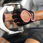 Women’s (Black & Pink) FitNESS CROSS FITNESS and Exercise TRAINING - Double - Stitched, Genuine Leather Padded Palm & Reinforced Seams - Easy On/Off Wrist & Finger Pull Tabs - AMAZON FACTORY