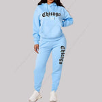 Women's Sets Hoodies Pants 2 Piece Outfits Aesthetic Sportswear Sweatsuit Chicago Graphic Letter Print Plus Size Pink Tracksuit-AMAZON FACTORY