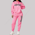 Women's Sets Hoodies Pants 2 Piece Outfits Aesthetic Sportswear Sweatsuit Chicago Graphic Letter Print Plus Size Pink Tracksuit-AMAZON FACTORY