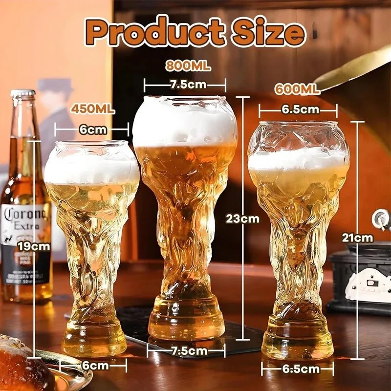 World Football Trophy Shape Beer Glass, High Borosilicate Glass, 450ml/600ml/800ml, Fan Gift for 2026 Soccer Matches & Parties-AMAZON FACTORY