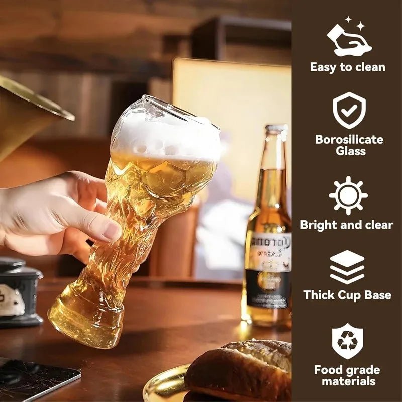 World Football Trophy Shape Beer Glass, High Borosilicate Glass, 450ml/600ml/800ml, Fan Gift for 2026 Soccer Matches & Parties-AMAZON FACTORY