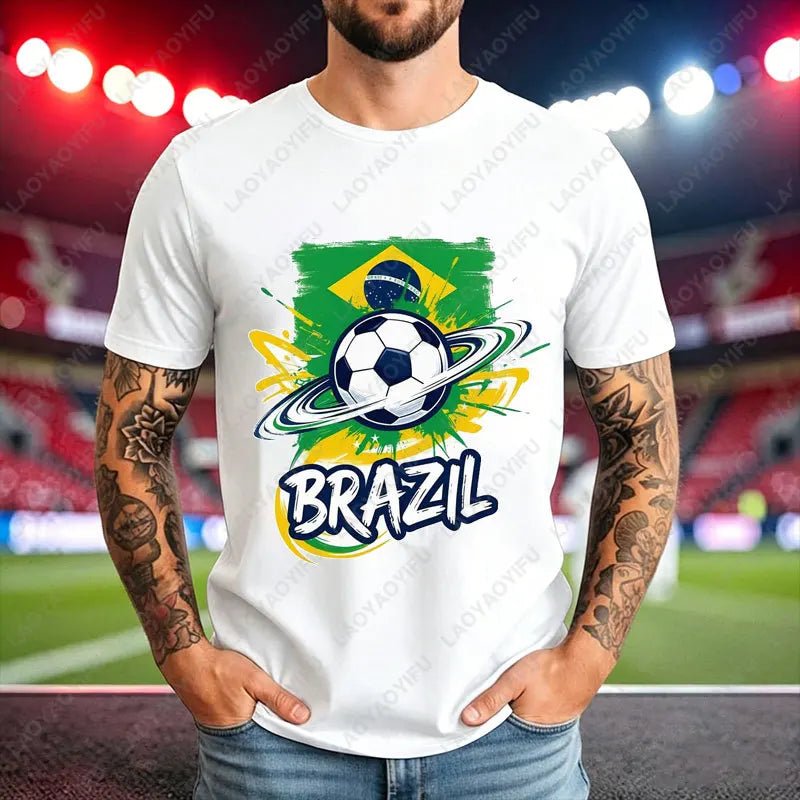 World Soccer Fan Tee Football 2026 USA Canada Mexico Spain Argentina Brazil National Teams Flag Graphic Men's Unisex Tshirt-AMAZON FACTORY