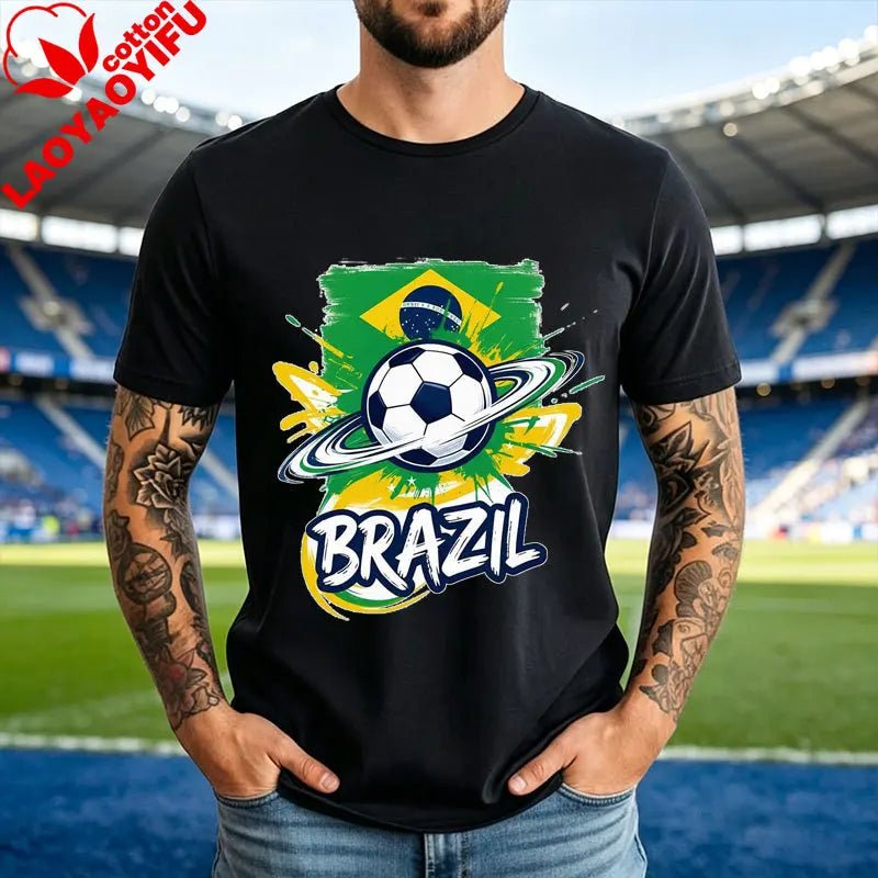 World Soccer Fan Tee Football 2026 USA Canada Mexico Spain Argentina Brazil National Teams Flag Graphic Men's Unisex Tshirt-AMAZON FACTORY