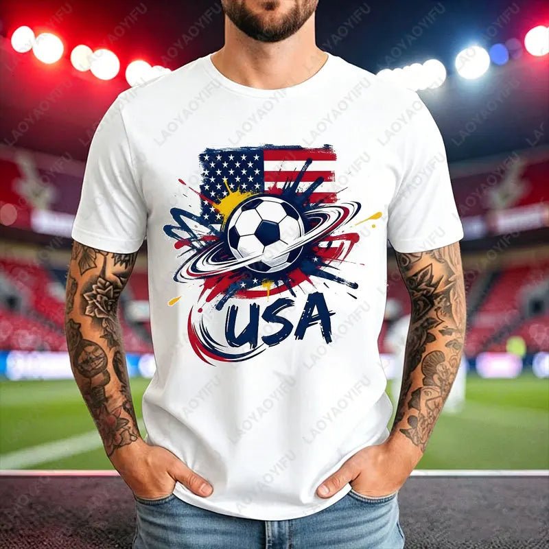World Soccer Fan Tee Football 2026 USA Canada Mexico Spain Argentina Brazil National Teams Flag Graphic Men's Unisex Tshirt-AMAZON FACTORY