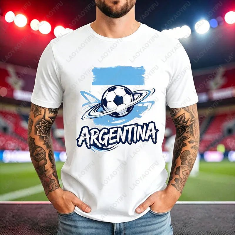 World Soccer Fan Tee Football 2026 USA Canada Mexico Spain Argentina Brazil National Teams Flag Graphic Men's Unisex Tshirt-AMAZON FACTORY