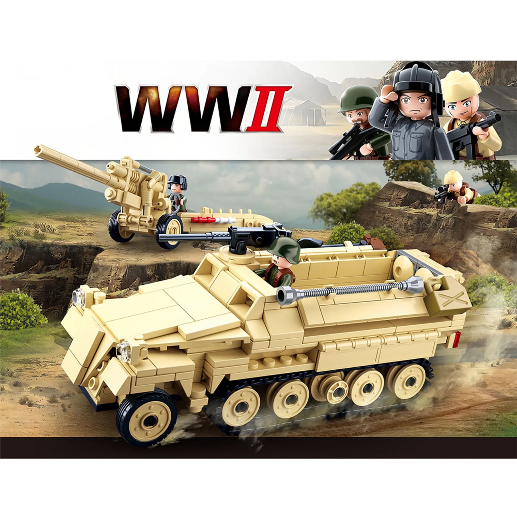 WWII SD.KFZ. 251 Half-Track K18 105mm Cannon Building Brick Kit (460 pcs)-AMAZON FACTORY