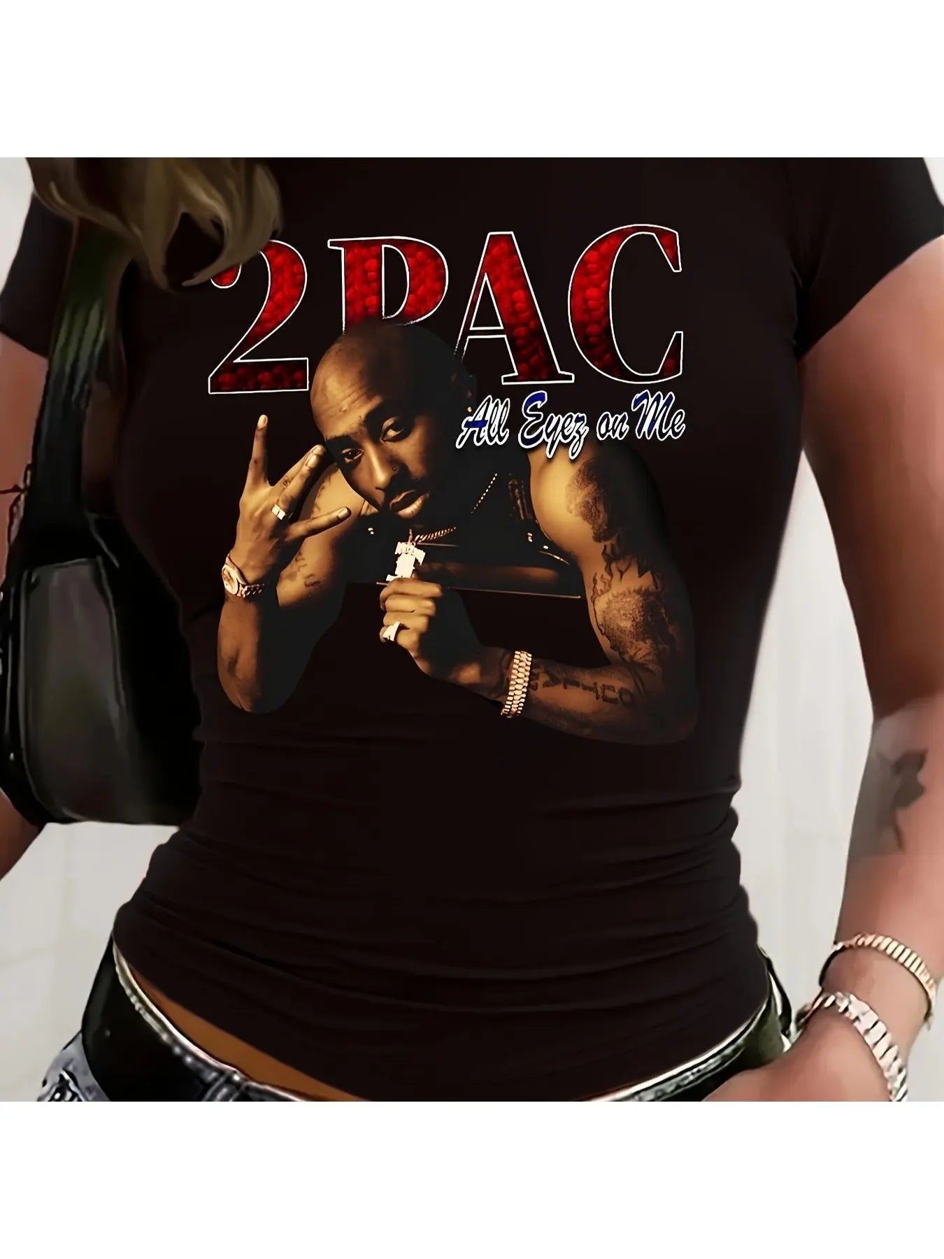 Y2K Hip Hop Print T-Shirt - 2Pac's "All Eyez On Me" Retro Design-AMAZON FACTORY