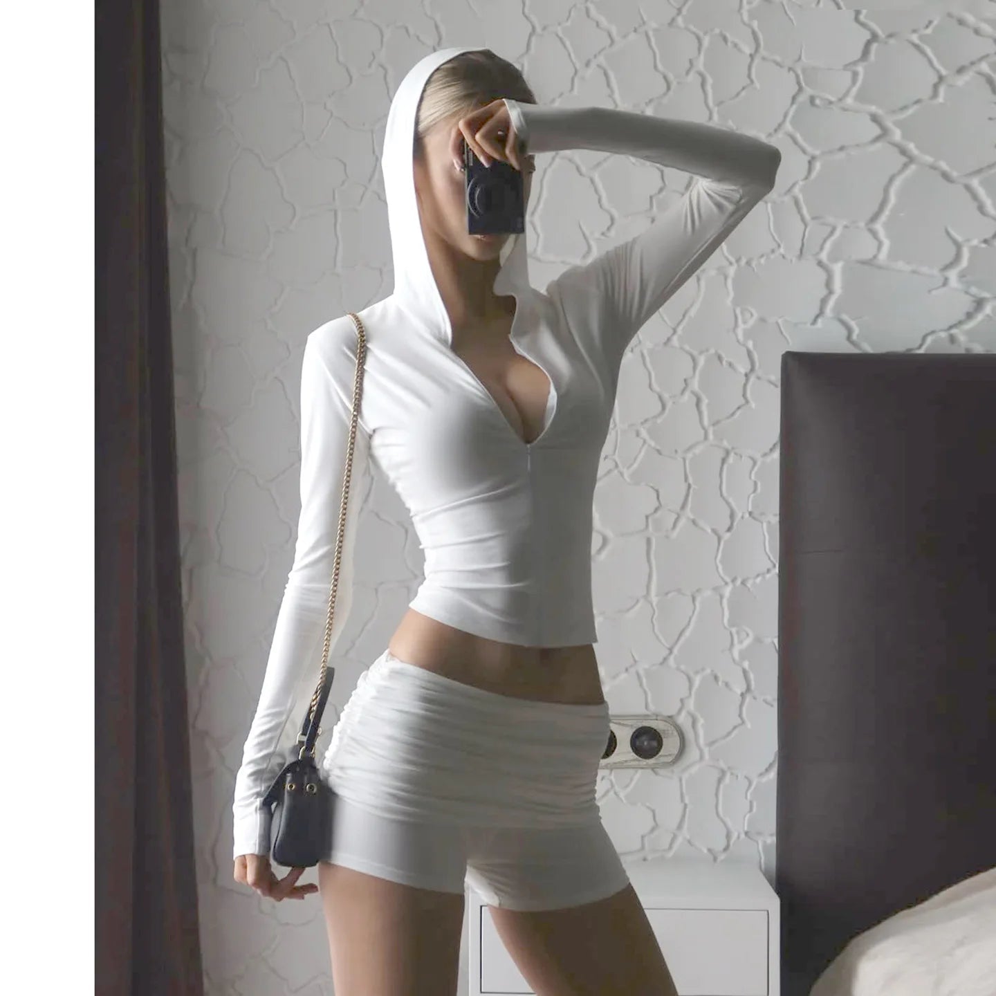 Zipper Hoodie High Waist Shorts Set Fall Casual Tracksuit for Women Knit Loungewear Sweatsuit Yoga Outfit Gym Workout Wear-AMAZON FACTORY
